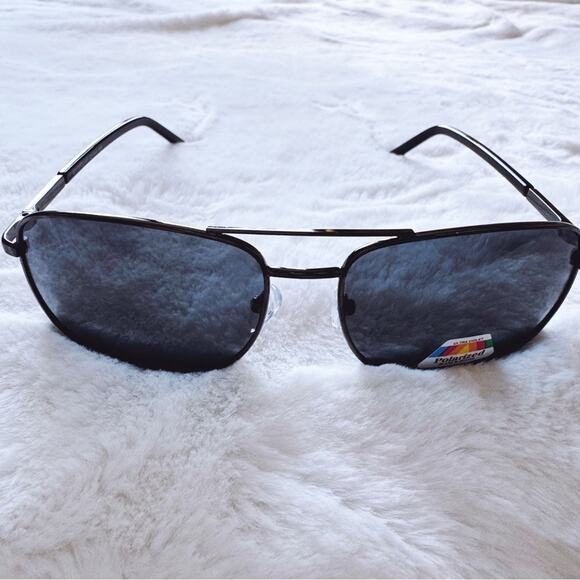 Tessa Black w/ Black Rims Rectangular Polarized Sunglasses - Picture 6 of 14